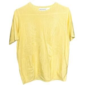 Alfred Dunner Petite Yellow Butterfly Knit Top Short Sleeve Sweater - PXL